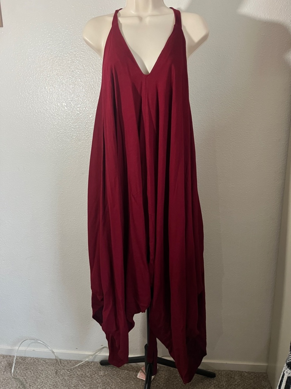 Flowy V-Neck Burgundy Tank Oversized Romper